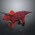 Red Triceratops Dinosaur Model With Black Horns And Spiked Back Structure