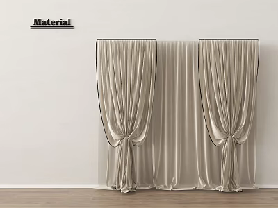 Soft Beige Curtains With Black Trim For Wall Mounted Home Interior Drapery 3d model