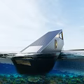Black Slanted Detached Villa By Lakeside With Grassland Mountains And Lit Windows