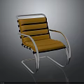 Modern Stylish Accent Chair With Orange Padded Seat And Chrome Metal Frame