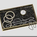 Elegant Fashion Accessories Tray With Pearl Necklace Silver Chains And Pocket Watch
