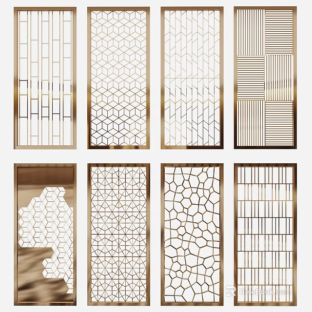 Modern Room Dividers With Various Geometric Patterns And Metal Frames 3d model
