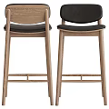 Modern Minimalist Bar Stools With Black Leather Seats And Wooden Frames