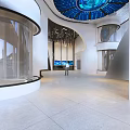 Modern Front Desk Reception Area With Wooden Walls Marble Floor Green Plants And Mirror Walls