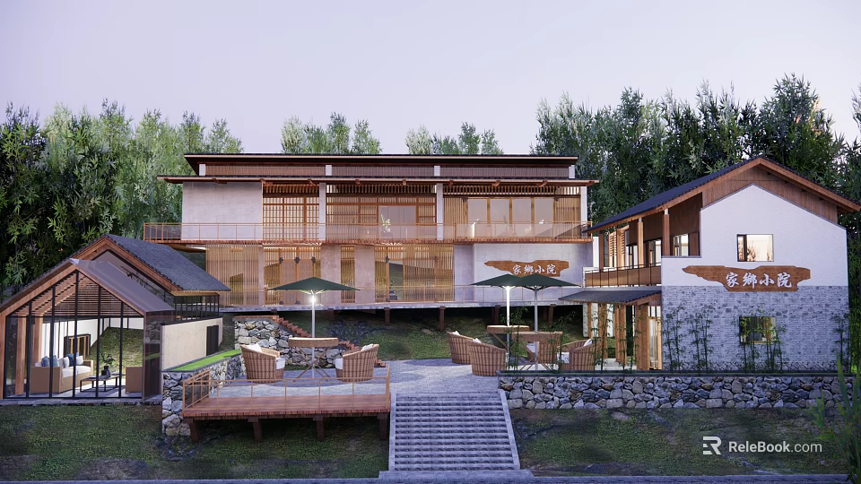 Modern Rural Self built House With Glass Windows Outdoor Terrace And Natural Surroundings 3d model 