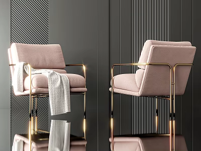Pink Accent Chair With Gold Metal Frame And Plush Cushions In Modern Living Space 3d model
