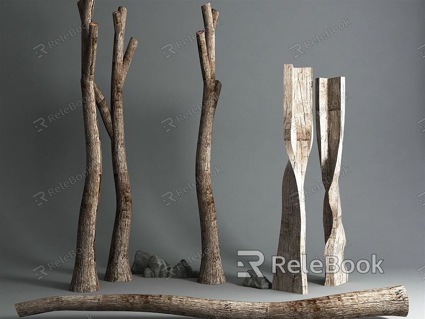 Modern trunk deadwood landscape sketch old wood plank dry branch model