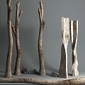 Natural Stone and Wood Decor Display With Tree Trunks and Sculptures
