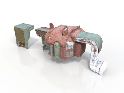Industrial Mechanical Equipment With Rusty Red And Green Casing And White Pipes Components 3d model