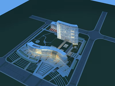 Modern Hospital Building With Curved Glass Facade And Green Plaza Area 3d model
