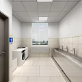Public Restroom With Accessible Design Multiple Washbasins Natural Light And Tiled Floor