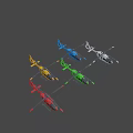 Colorful Commercial Airliners Displayed In 3D Render On Dark Background 3d model