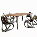 Modern Dining Table Set With Wooden Tabletop And Sleek Metal Chairs
