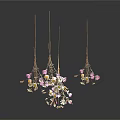 Hanging Living Decor Pieces With Purple Flowers And Gold Decorative Accents Set Of Four