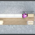 White Display Shelves With Purple Chair And Retail Counter In Modern Showcase