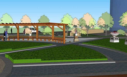 Modern Park Square Park View 3d model