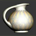 Ceramic Sculpture Vase with Yellow White Geometric Pattern Spherical Shape Curved Handle and Spout