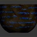 Hand Carved Wooden Bowl With Brown Body And Blue Striped Patterns