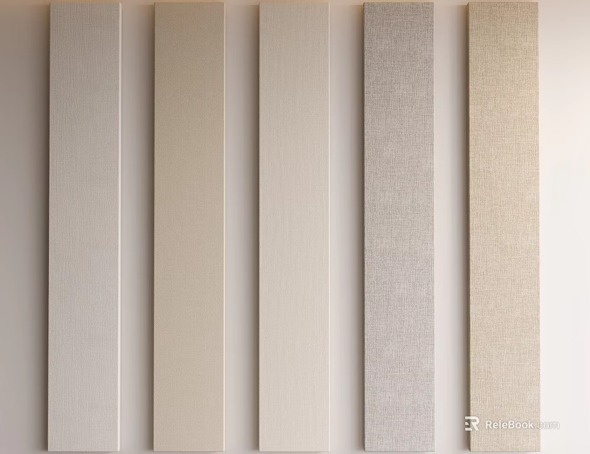 Different Neutral Toned Fabric Swatches With Various Textures In Vertical Line 3d model 