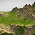 Scenic Mountain Range With Sharp Peaks Green Grasslands And Winding Paths 3d model