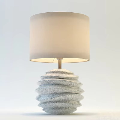 Modern Table Lamp With Beige Fabric Lampshade And Spiral Base Design 3d model