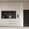 Modern Open Concept Kitchen Interior With Stylish Wine Cabinet And Storage Solutions 3d model