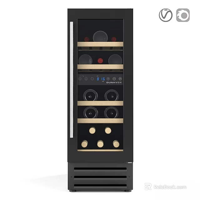 Modern Kitchen Wine Cooler With Glass Door Multiple Shelves And Digital 3d model 