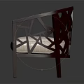 Dark Wooden Armchair With Carved Openwork Design Curved Armrests And Light Padded Seat