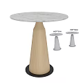Round Marble Top Tables With Wooden Conical Bases And Various Heights