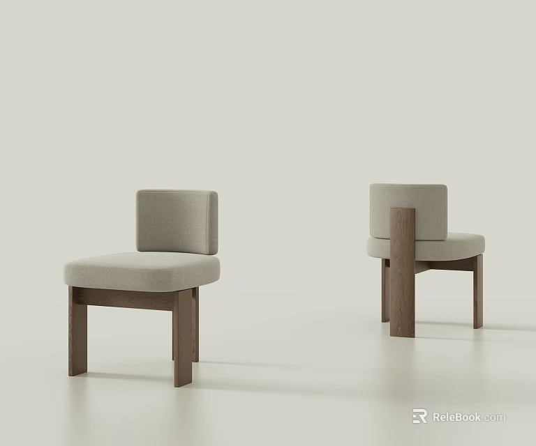 Modern Dining Chairs With Gray Fabric Seats And Wooden Legs Design 3d model 
