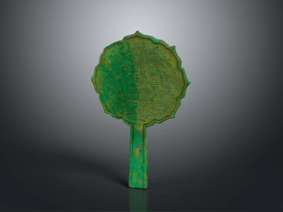 Green Round Handled Artifact With Intricate Patterns On Dark Background 3d model