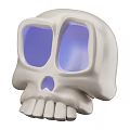 White Decorative Skull Sculpture With Blue Illuminated Eye Sockets And Detailed Teeth 3d model
