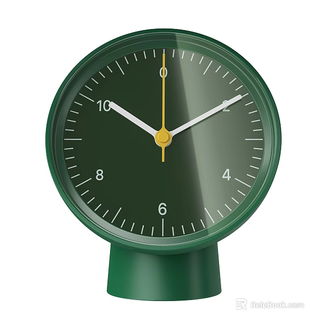Green Table Clock with Dark Green Dial White Numbers and Yellow Hands Minimalist Design 3d model 