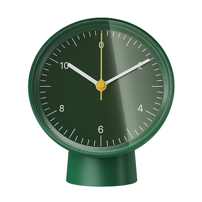 Green Table Clock with Dark Green Dial White Numbers and Yellow Hands Minimalist Design 3d model