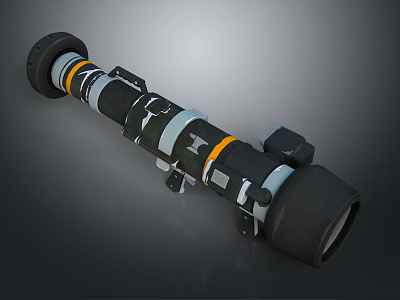 Military Camouflage Weapon With Tubular Structure Black White Parts And Orange Stripes 3d model