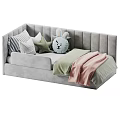 Cozy Kids Bed with Upholstered Headboard Star Rabbit Pillows and Blankets