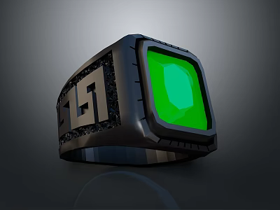 Stylish Black Ring With Square Green Gemstone And Modern Design Elements 3d model