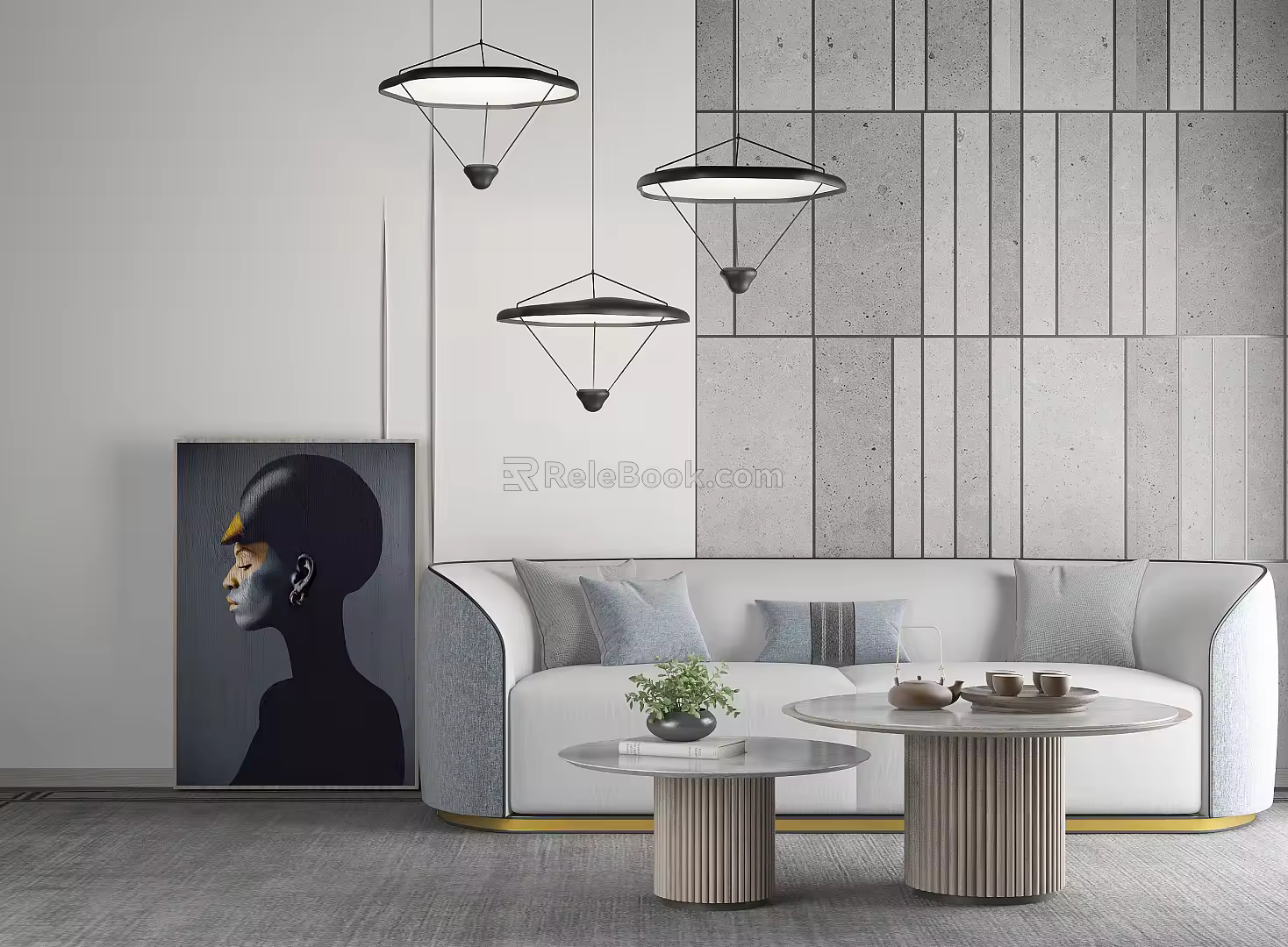 Modern double sofa coffee table combination 3d model