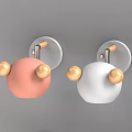 Pink And White Wall Lamps With Wooden Spherical Decorations On Gray Background Wall 3d model