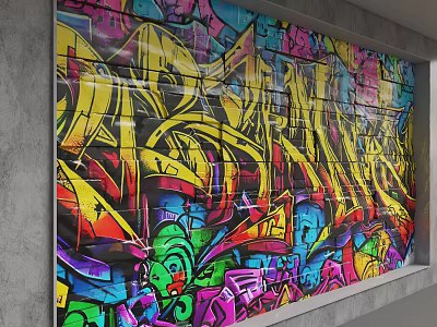 Colorful Urban Graffiti Wall with Creative Street Art Design and Bold Color Patterns 3d model