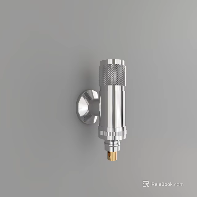 Silver Wall Mounted Faucet With Textured Design And Metallic Finish On Gray Wall 3d model 