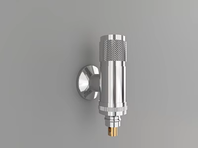 Silver Wall Mounted Faucet With Textured Design And Metallic Finish On Gray Wall 3d model