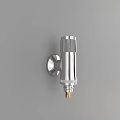 Silver Wall Mounted Faucet With Textured Design And Metallic Finish On Gray Wall