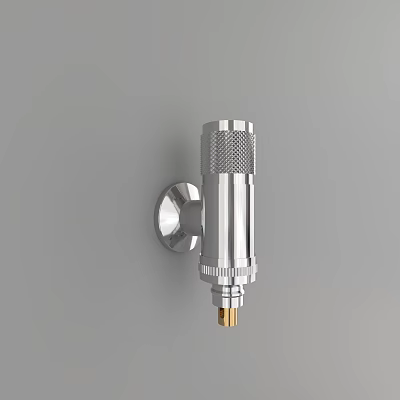Silver Wall Mounted Faucet With Textured Design And Metallic Finish On Gray Wall 3d model