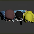 Group of Three Cartoon Characters Posing Together in Stylish Outfits With Various Clothing Colors