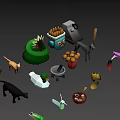 Low Poly Game Movie Characters With Animal Plant Food And Props Design