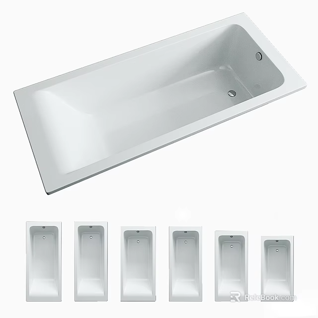 Modern White Rectangular Bathtub Design With Sleek Finish Integrated Drain Holes And Various Styles 3d model 