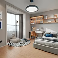 Modern Kids Room Interior With Bed Desk Bookshelf Bean Bag Chair And Football Decor