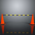 Orange Traffic Cones With Yellow Black Striped Bar For Road Safety Setup
