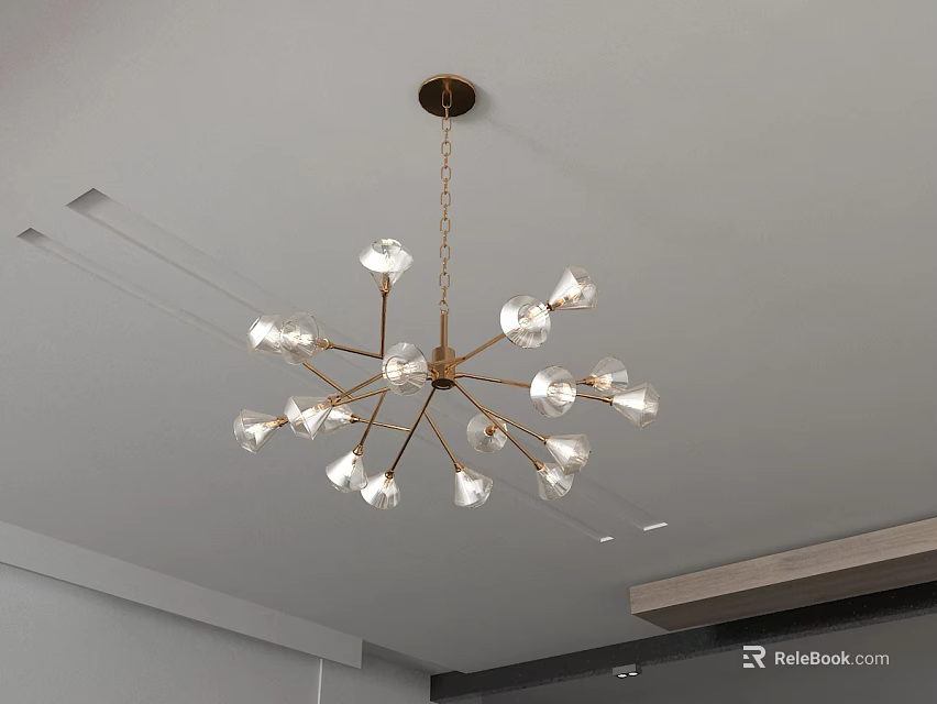 Modern Chandelier Design With Multiple Glass Bulbs And Brass Metal Frame 3d model 